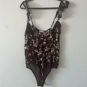 Free People-Floral Bodysuit with Lace Trim, NWOT